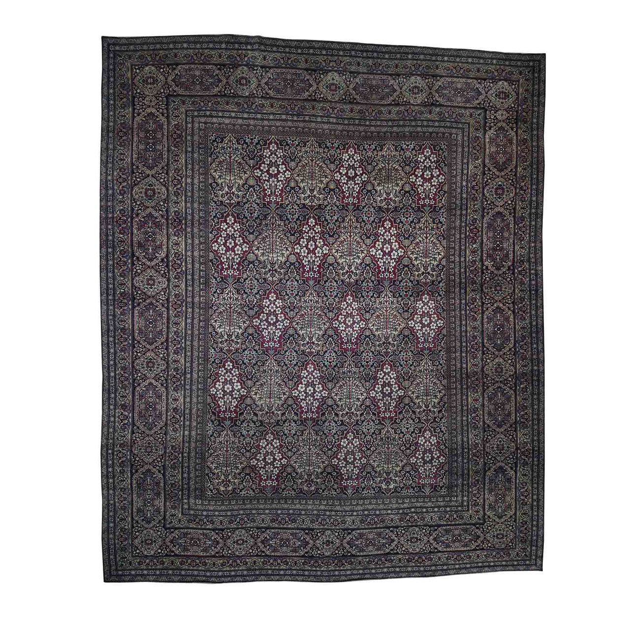 Antique Wool Hand Knotted Rug Multicolored Ivory 14.0X16.9 -O041179