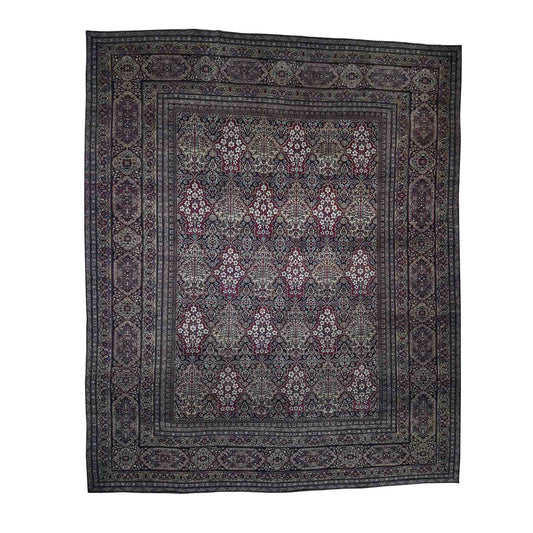 Antique Wool Hand Knotted Rug Multicolored Ivory 14.0X16.9 -O041179