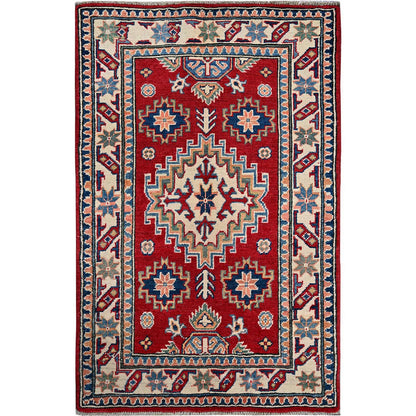 Kazak Wool Hand Knotted Rug Red 2.7x4.0 -O0411