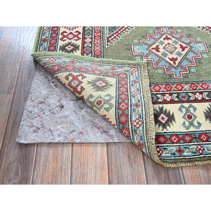Kazak Wool Hand Knotted Rug Green 3.4x4.9 -O0412