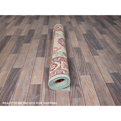 Kazak Wool Hand Knotted Rug Green 3.5x4.11 -O0413