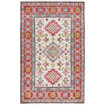 Kazak Wool Hand Knotted Rug Ivory 3.2x5.3 -O0415