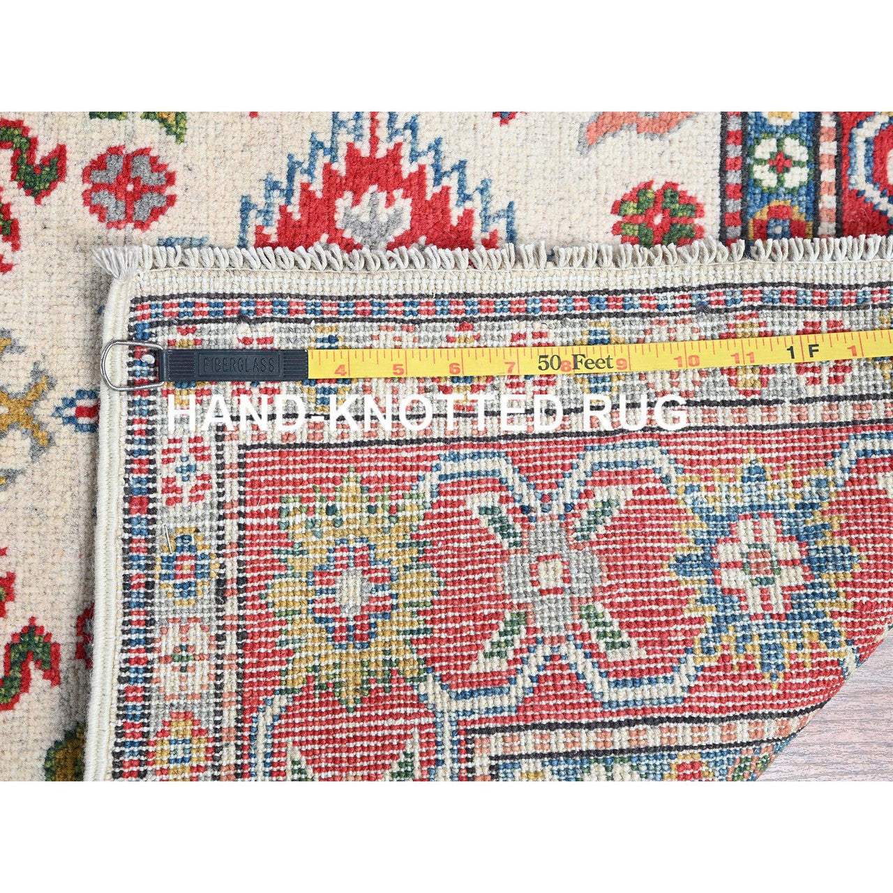 Ivory 3'2" x 5'3" Kazak Hand knotted Wool Rug - Sku: O0415