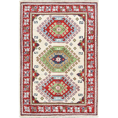 Kazak Wool Hand Knotted Rug Ivory 3.3x4.10 -O0416