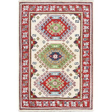Kazak Wool Hand Knotted Rug Ivory 3.3x4.10 -O0416