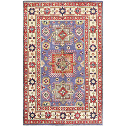 Kazak Wool Hand Knotted Rug Purple 3.11x6.1 -O0417