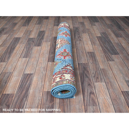 Kazak Wool Hand Knotted Rug Blue 3.11x6.0 -O0418