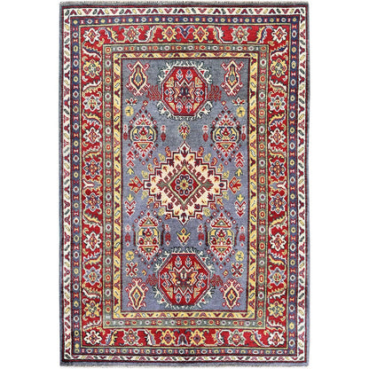 Kazak Wool Hand Knotted Rug Grey 4.1x5.10 -O0419