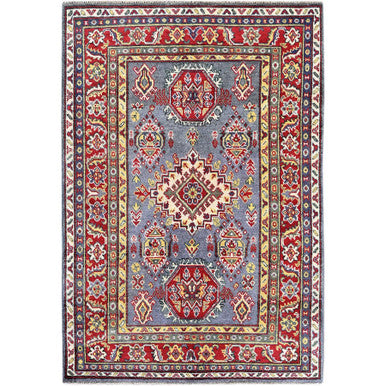 Kazak Wool Hand Knotted Rug Grey 4.1x5.10 -O0419
