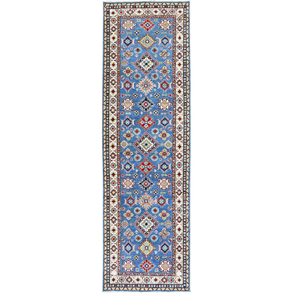 Kazak Wool Hand Knotted Rug Blue 3.11x12.11 -O0420
