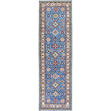 Kazak Wool Hand Knotted Rug Blue 3.11x12.11 -O0420