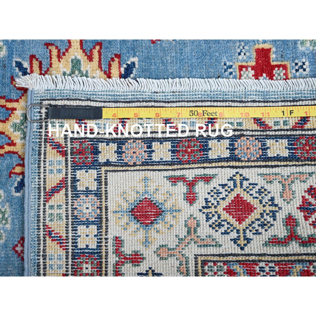 Blue 3'11" x 12'11" Kazak Hand knotted Wool Rug - Sku: O0420