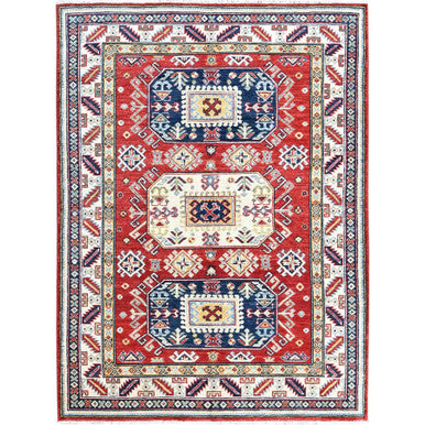 Kazak Wool Hand Knotted Rug Red 4.1x5.6 -O0421