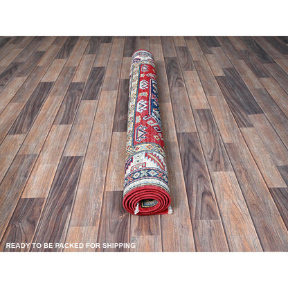 Kazak Wool Hand Knotted Rug Red 4.1x5.6 -O0421