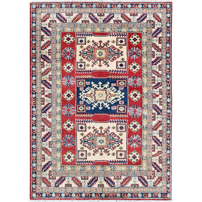 Kazak Wool Hand Knotted Rug Red 3.9x5.3 -O0425