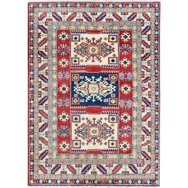 Kazak Wool Hand Knotted Rug Red 3.9x5.3 -O0425