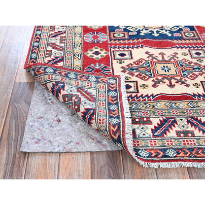 Kazak Wool Hand Knotted Rug Red 3.9x5.3 -O0425
