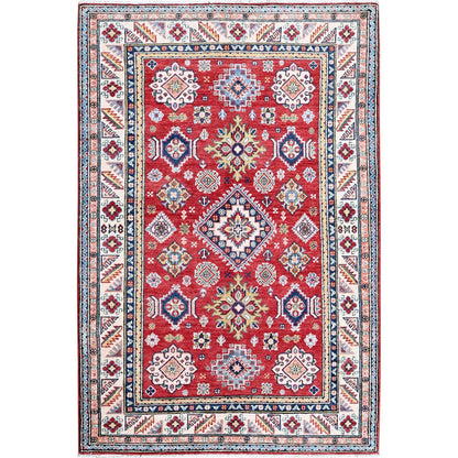 Kazak Wool Hand Knotted Rug Red 4.0x6.0 -O0426