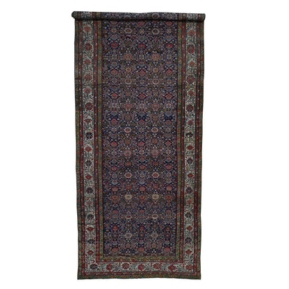 Antique Wool Hand Knotted Rug Blue Grey 6.5X16.4 -O042867