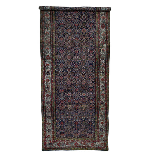 Antique Wool Hand Knotted Rug Blue Grey 6.5X16.4 -O042867