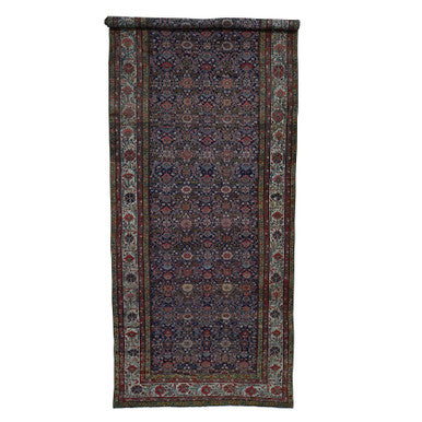 Antique Wool Hand Knotted Rug Blue Grey 6.5X16.4 -O042867
