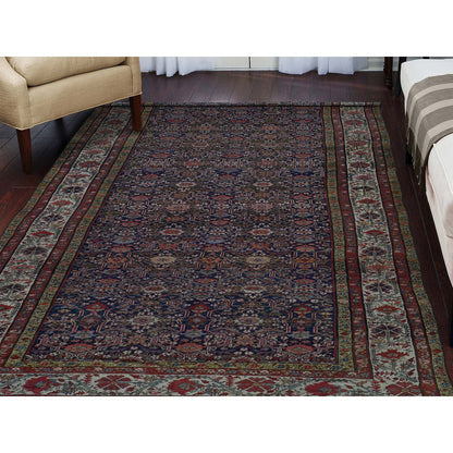 Antique Wool Hand Knotted Rug Blue Grey 6.5X16.4 -O042867