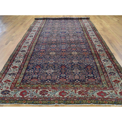 Antique Wool Hand Knotted Rug Blue Grey 6.5X16.4 -O042867