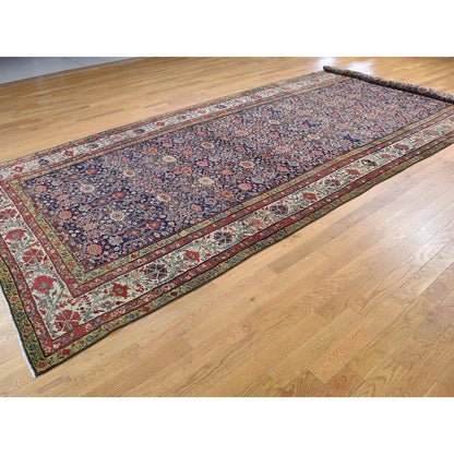 Antique Wool Hand Knotted Rug Blue Grey 6.5X16.4 -O042867