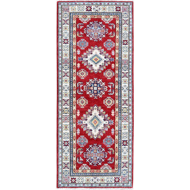 Kazak Wool Hand Knotted Rug Red 2.7x6.5 -O0428