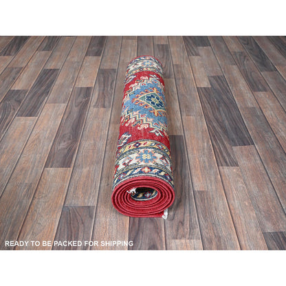 Kazak Wool Hand Knotted Rug Red 2.9x6.8 -O0430