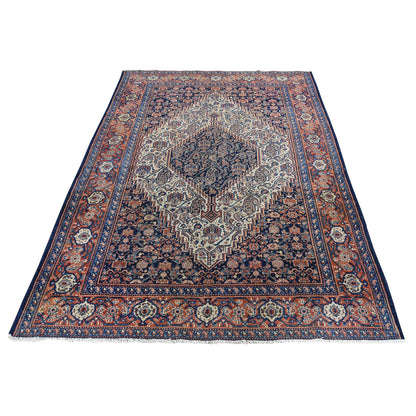 Antique Wool Hand Knotted Rug Blue Salmon 4.4X6.6 -O043137