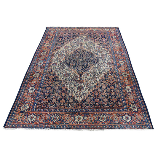 Antique Wool Hand Knotted Rug Blue Salmon 4.4X6.6 -O043137