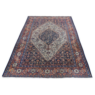Antique Wool Hand Knotted Rug Blue Salmon 4.4X6.6 -O043137