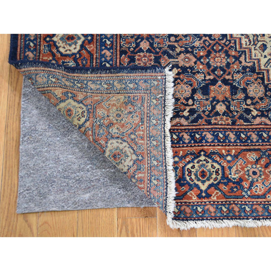Antique Wool Hand Knotted Rug Blue Salmon 4.4X6.6 -O043137