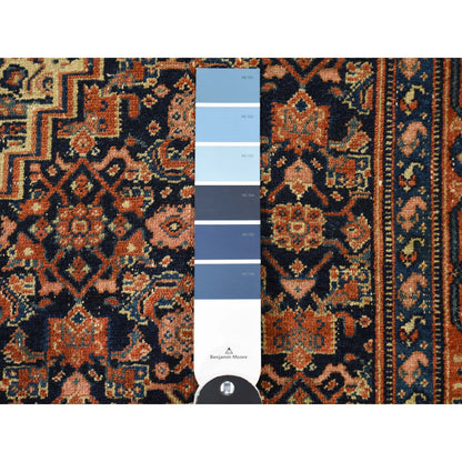 Antique Wool Hand Knotted Rug Blue Salmon 4.4X6.6 -O043137
