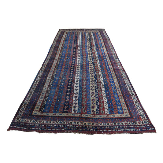 Antique Wool Hand Knotted Rug Blue Blue 4.10X11.8 -O043138