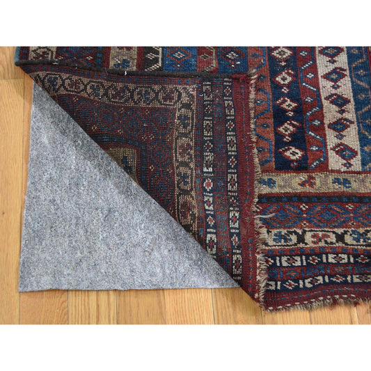 Antique Wool Hand Knotted Rug Blue Blue 4.10X11.8 -O043138