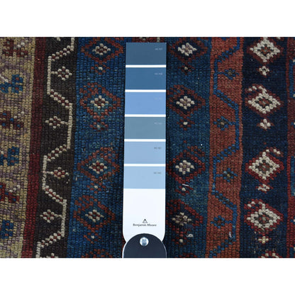 Antique Wool Hand Knotted Rug Blue Blue 4.10X11.8 -O043138