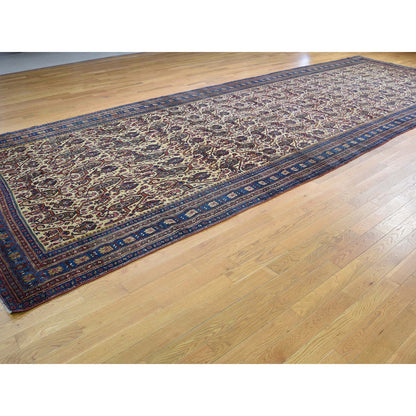 Antique Wool Hand Knotted Rug Yellow Blue 7.2X20.1 -O043139