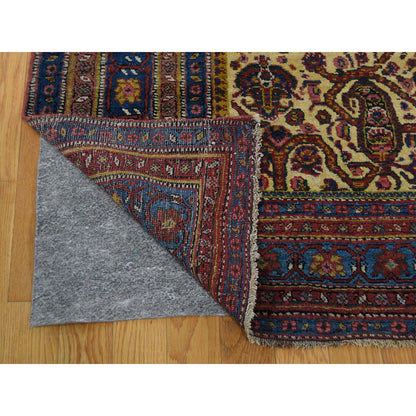 Antique Wool Hand Knotted Rug Yellow Blue 7.2X20.1 -O043139