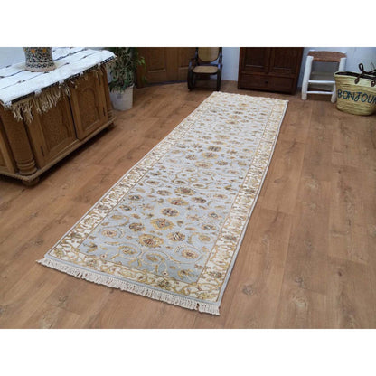 Rajasthan Wool & Silk Hand Knotted Rug Grey Ivory 2.7X12.0 -O043170