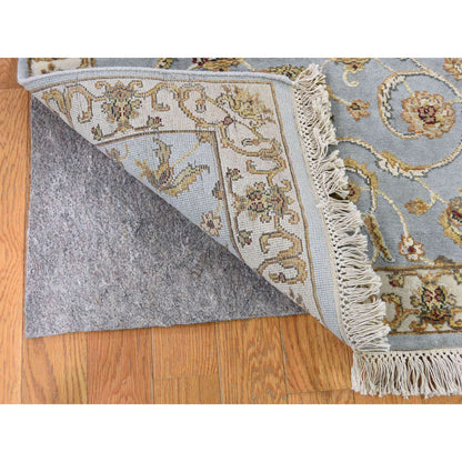 Rajasthan Wool & Silk Hand Knotted Rug Grey Ivory 2.7X12.0 -O043170