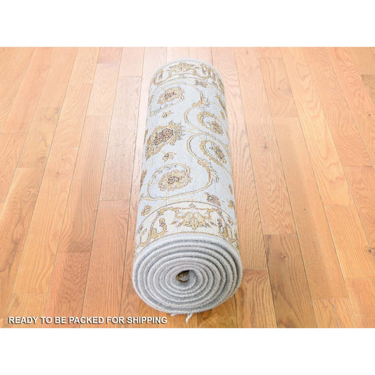 Rajasthan Wool & Silk Hand Knotted Rug Grey Ivory 2.7X12.0 -O043170
