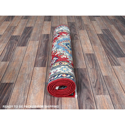 Kazak Wool Hand Knotted Rug Red 2.8x6.7 -O0433