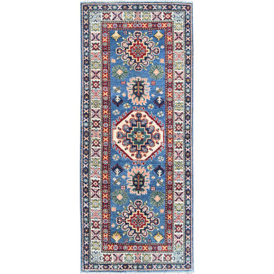Kazak Wool Hand Knotted Rug Blue 2.7x6.4 -O0438