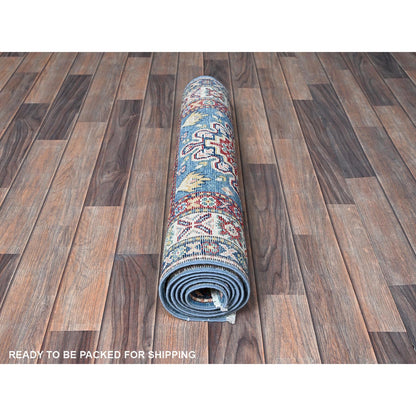 Kazak Wool Hand Knotted Rug Blue 2.7x6.4 -O0438