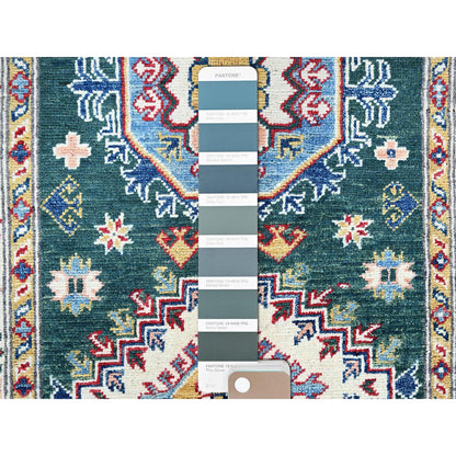 Kazak Wool Hand Knotted Rug Green 2.6x9.9 -O0439
