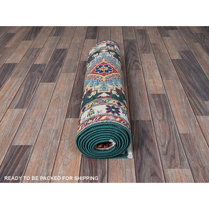 Kazak Wool Hand Knotted Rug Green 2.6x9.9 -O0439
