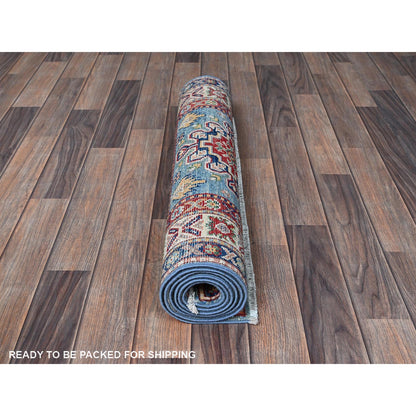 Kazak Wool Hand Knotted Rug Blue 2.8x6.6 -O0440