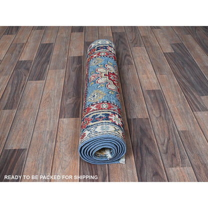 Kazak Wool Hand Knotted Rug Blue 2.7x6.7 -O0442